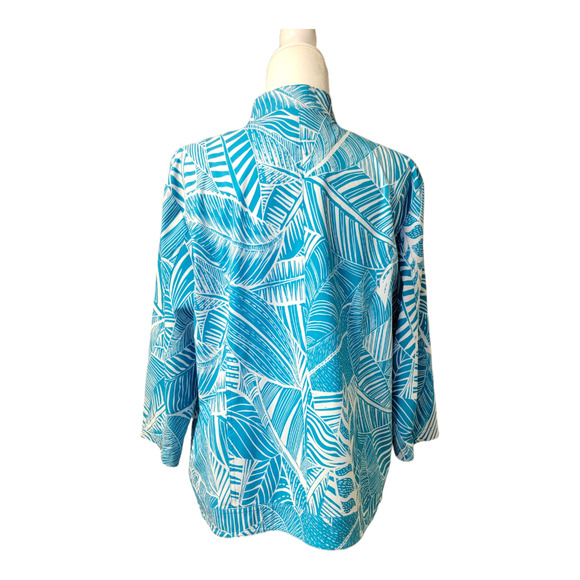 Additions by Chicos Sz 2 (L/12) Light Jacket Teal and White Floral - Picture 3 of 6